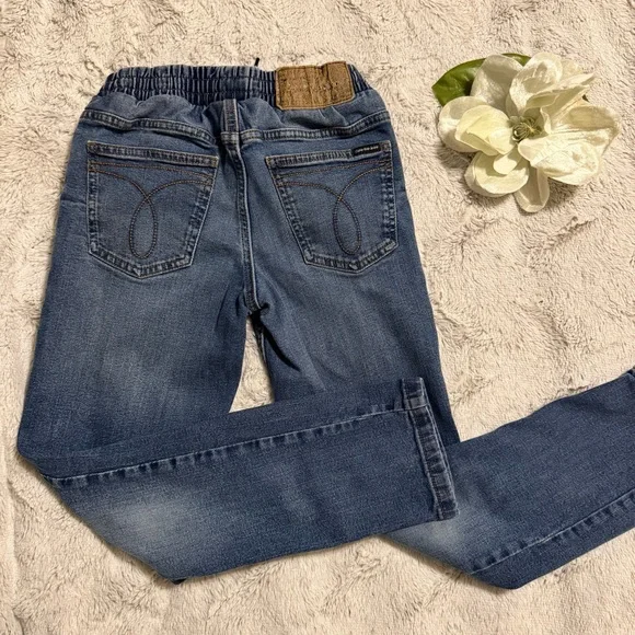 Calvin Klein Boys' Slim Straight Stretch Drawstring Denim Jeans Sz 8 - Picture 2 of 8